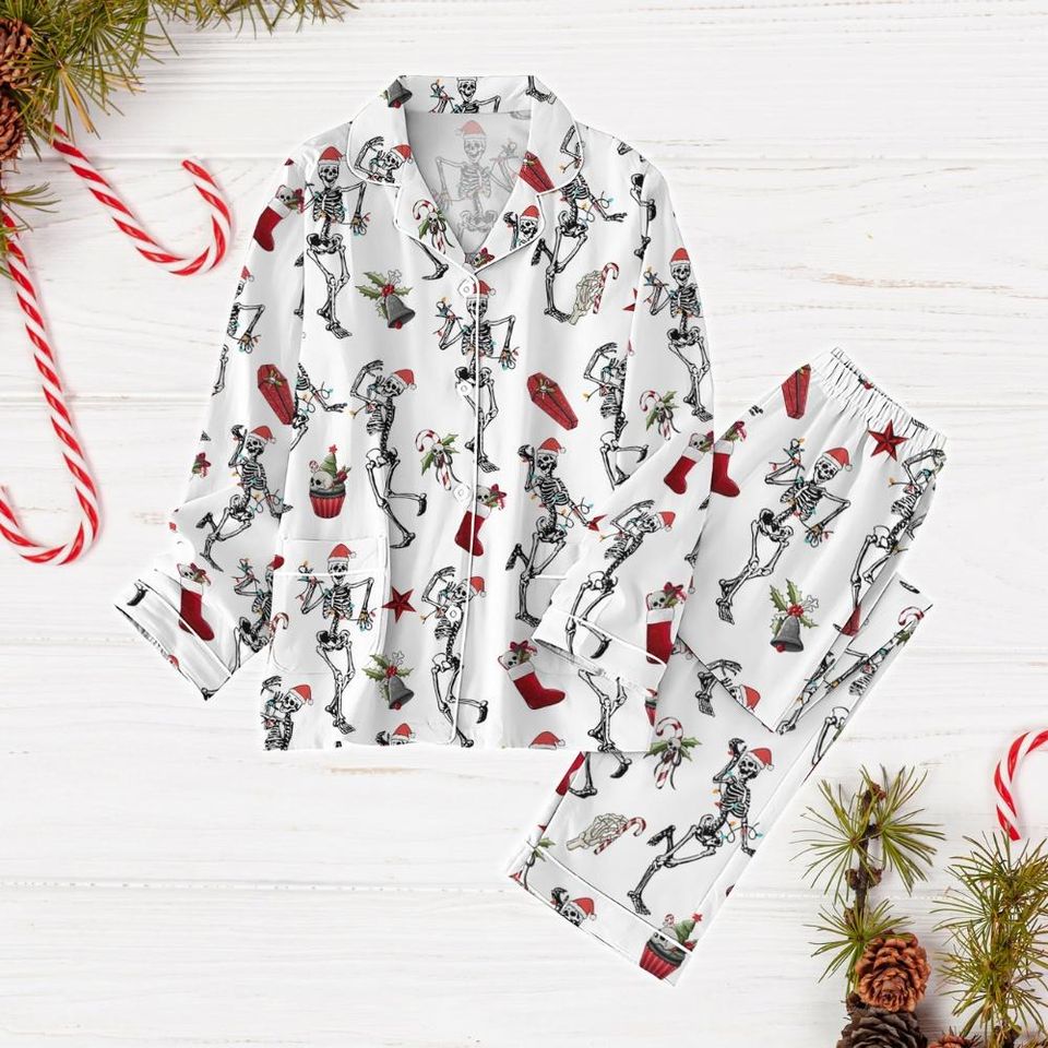 Skull Skeleton Pajama Set, Dead Inside But Jolly Holiday Pajama Set