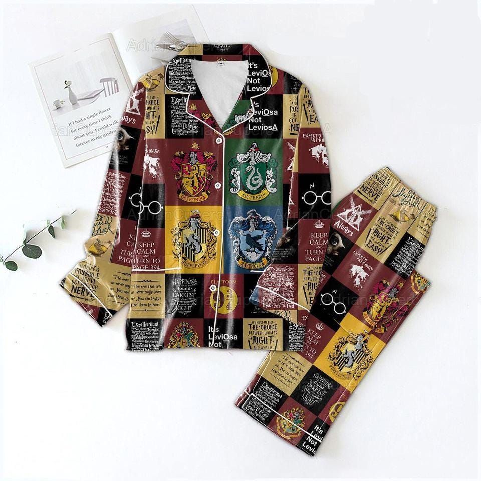 Hp Pajama Set, Hp Womens Pajamas, Harrypotter Midnight Shirt, Hogwarts Hogwarts House Pajamas