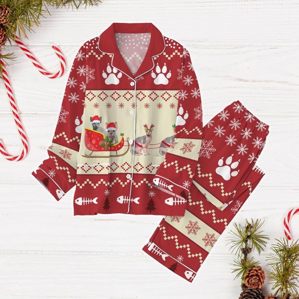 Cat Pajama Set, Cute Cat Holiday Pajamas
