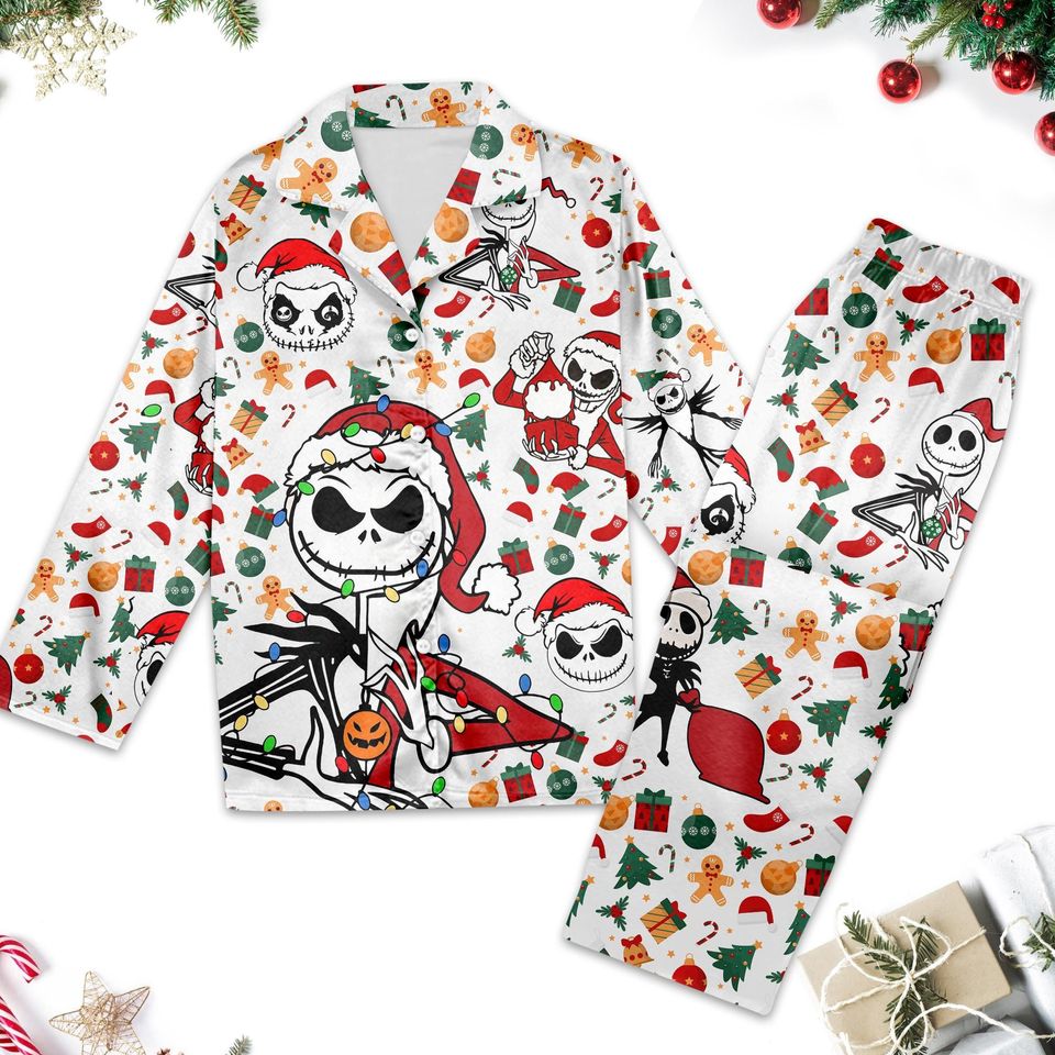 Jack Skelington Pajamas, Jack Skelington Xmas Holiday Pajama Set