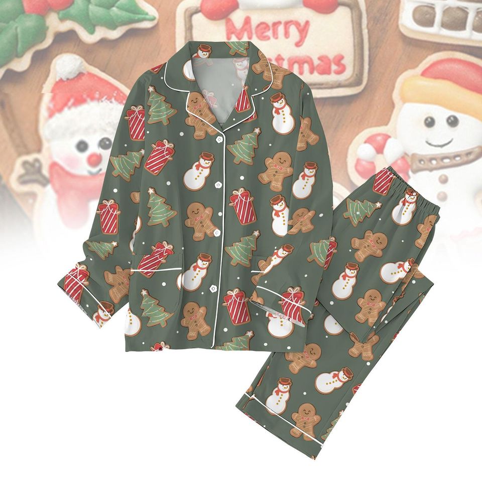 Gingerbear Pajama Set, Snowman Xmas Holiday Pajamas