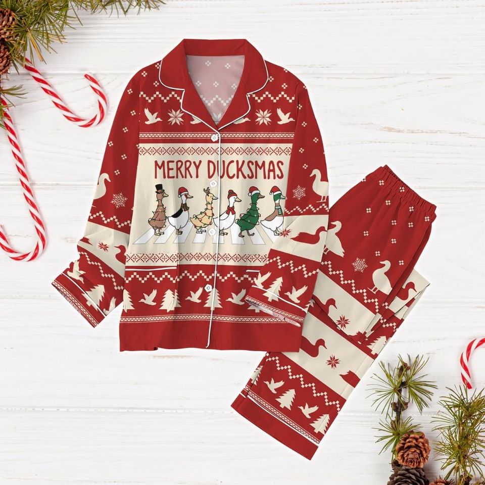 Duck Pajama Set, Merry Duckmas Holiday Pajamas, Farmer Xmas Pajamas