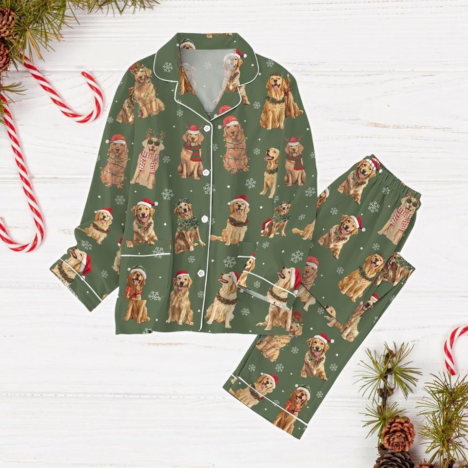 Golden Retriever Pajama Set, Golden Dog Holiday Pajamas