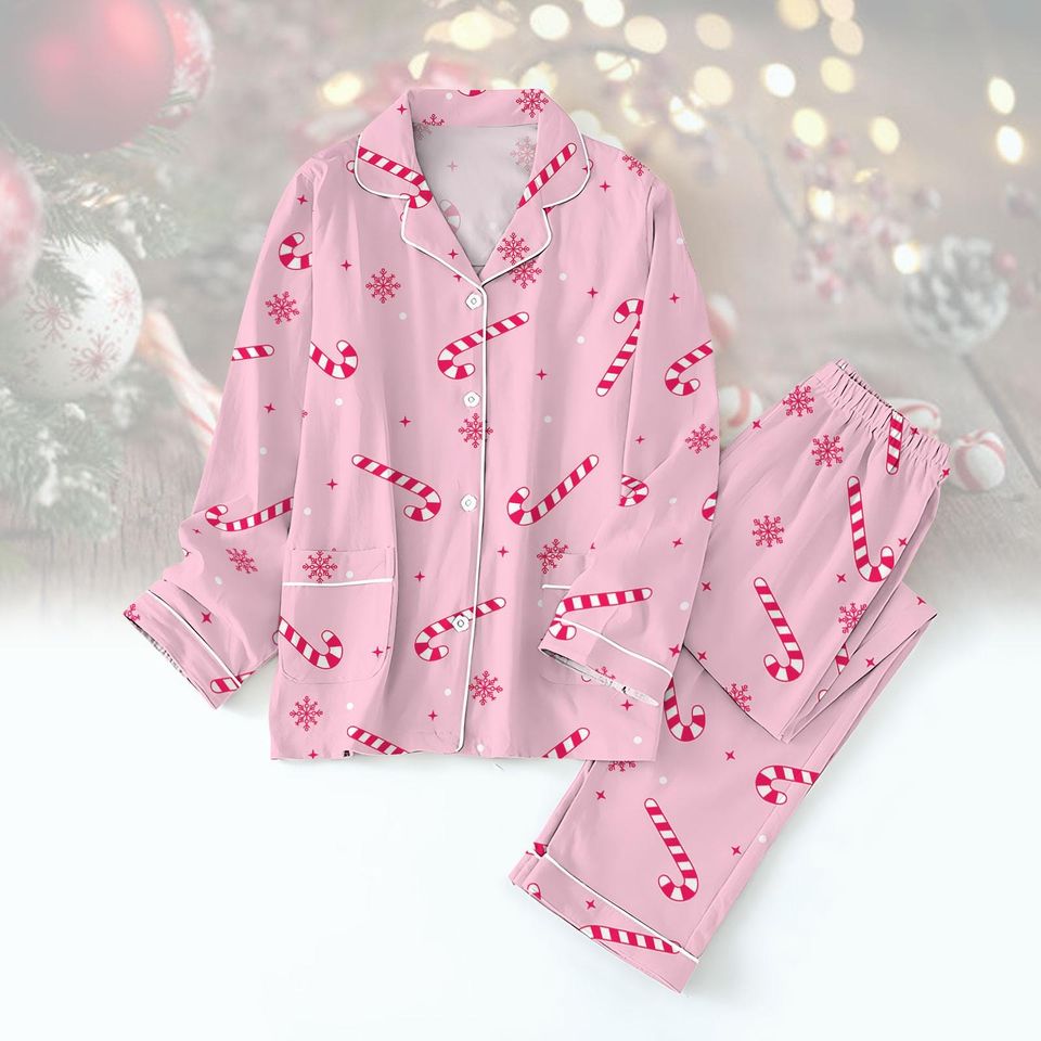 Candy Cane Pajama Set, Pink Pajamas