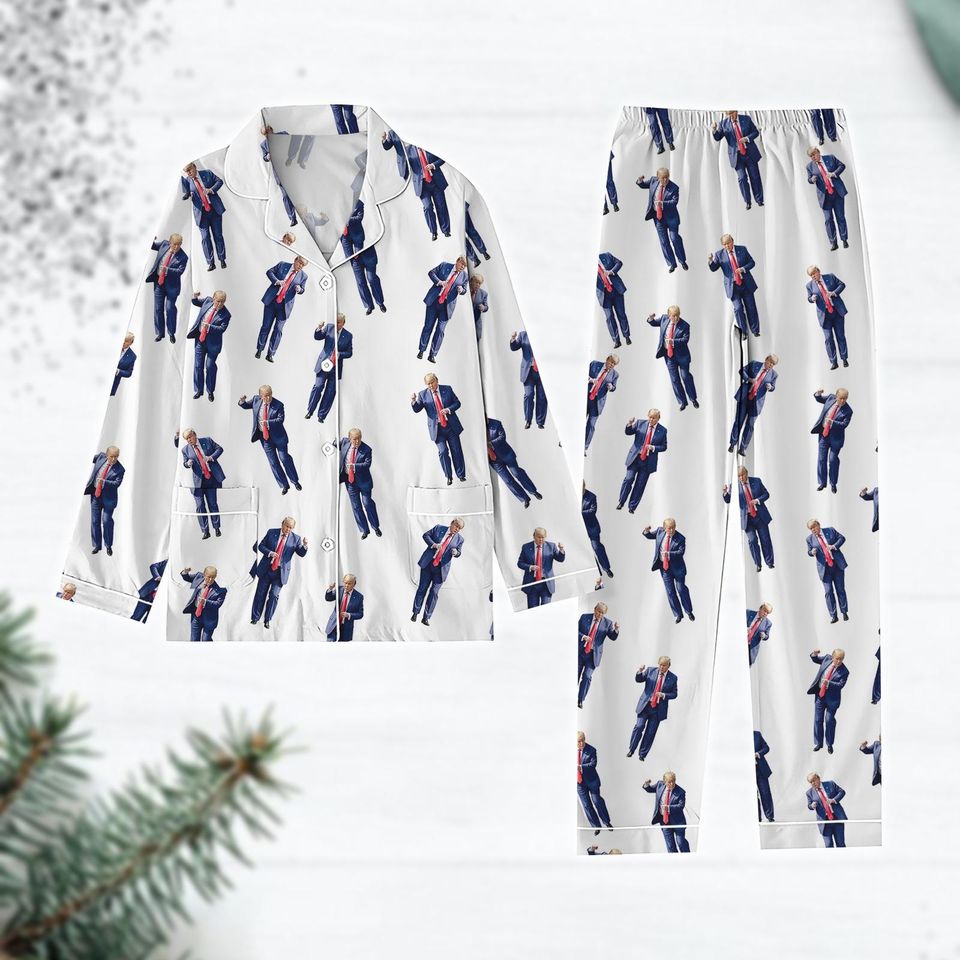 Trump Dancing Pajama Set, Humorous Trump Holiday Pajamas, Trump President Women Pajamas, Trump Supporters Gift