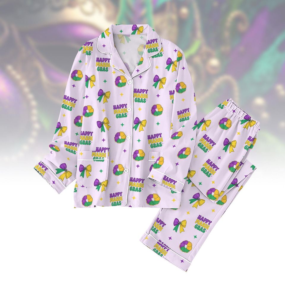 Happy Mardi Gras Pajama Set, Mardi Gras Carnival Pajamas Set Pants