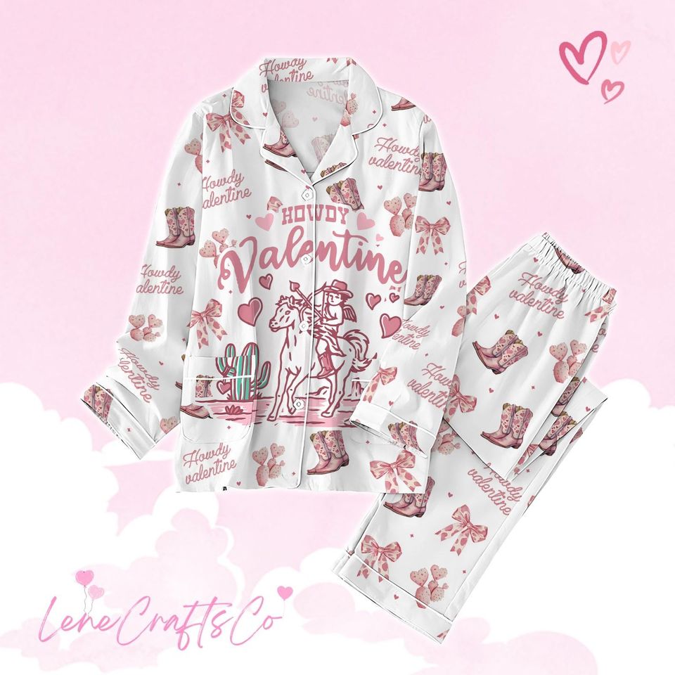 Howdy Valentine Thick Pajama Set, Retro Valentine Pajamas Set Women
