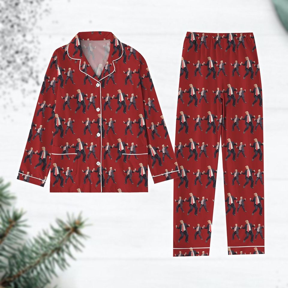 Trump Dancing Pajamas, President Trump Pajama Set, Humorous Trump Family Sleepwear, Cozy Holiday Wear, Trump Supporter Gift