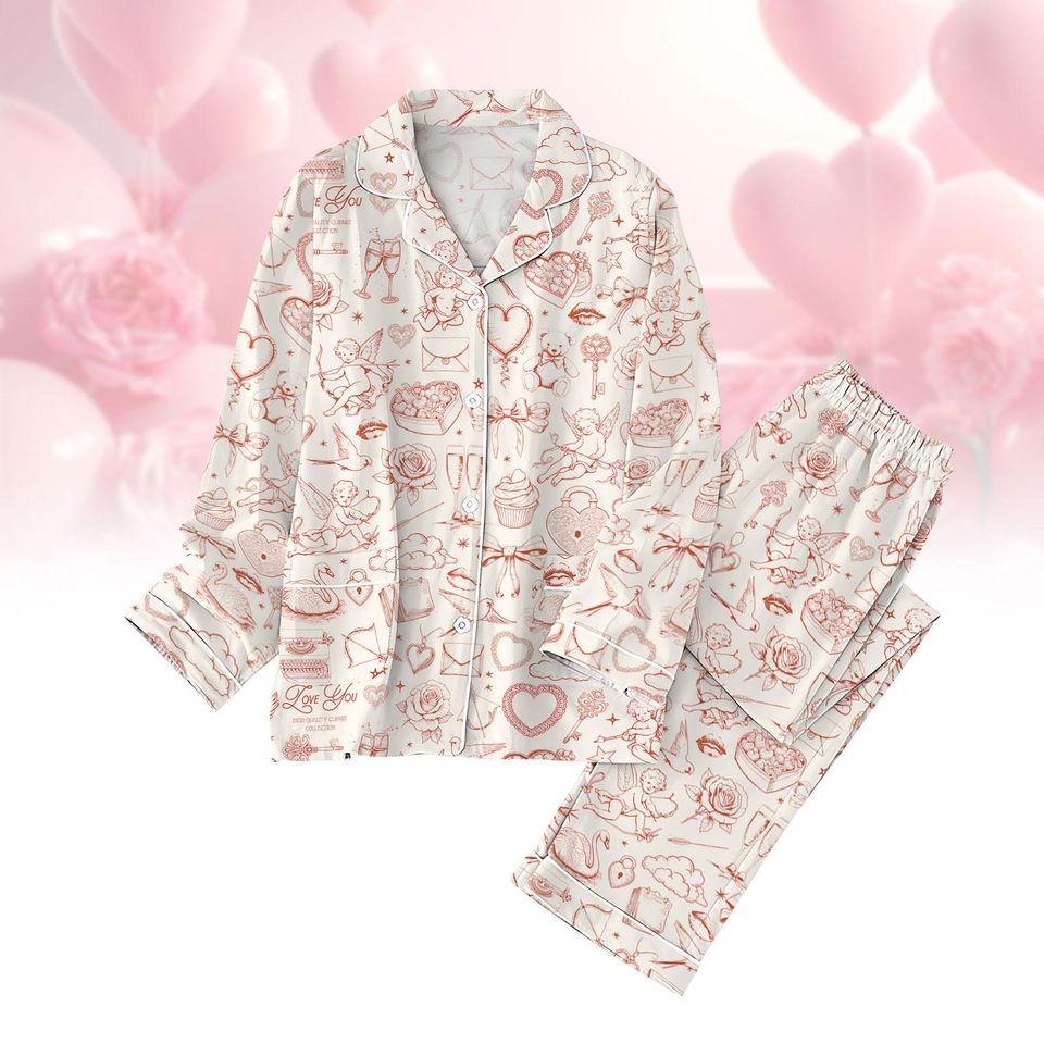 Valentine'S Day Pajama Set, Hearts Valentine Holiday Pajamas