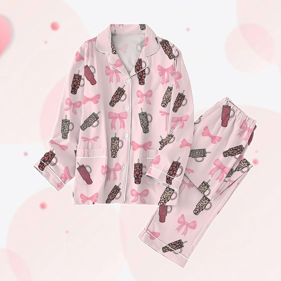 Obsessive Cup Disorder Valentine Pajama Set, Coquette Bow Holiday Pajamas