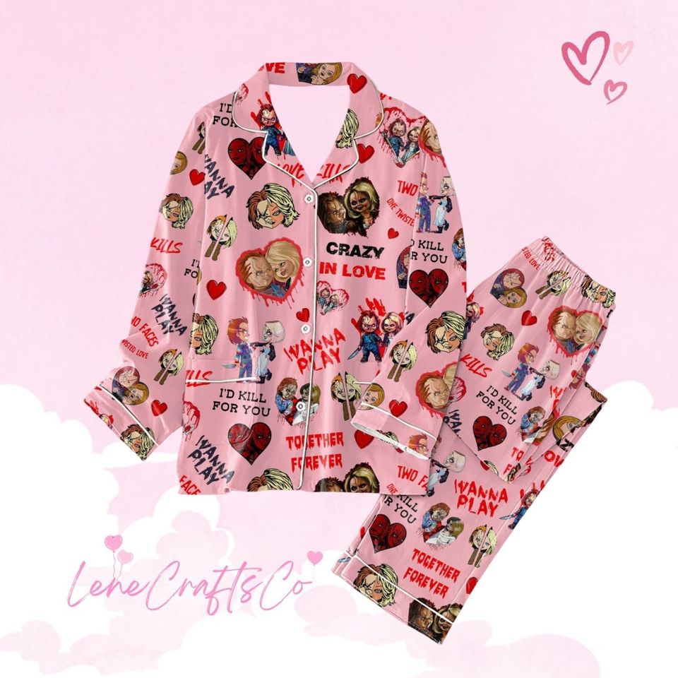Chucky And Bride Pajamas Set Family, Chucky Valentine Pajamas Set Pants