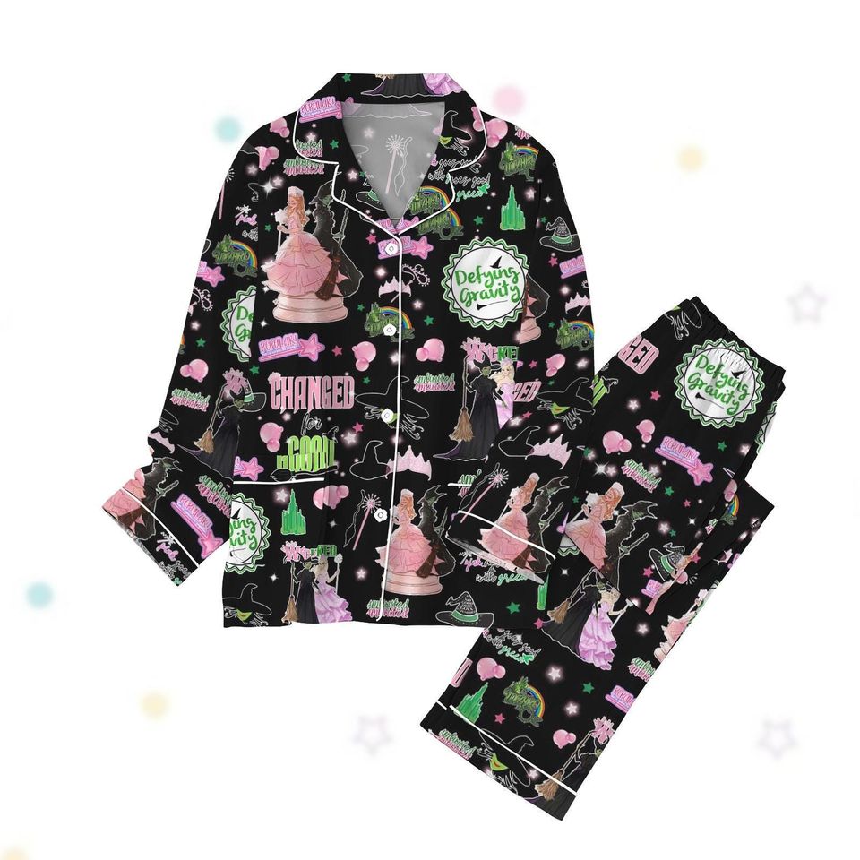 Wicked Pajama Set, Change For Good Shirt, Defy Gravity Broomstick Magic Wand Pjs