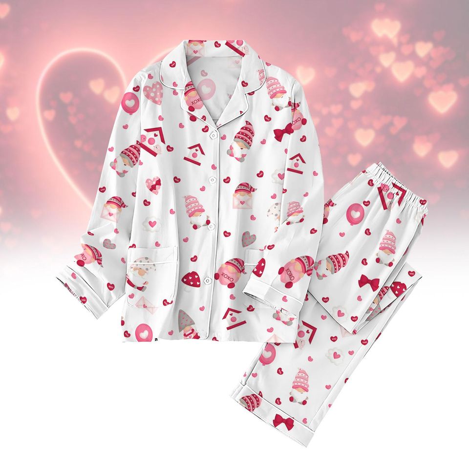 Gnomes Valentines Pajama Set, Love Gnomes Women Pajamas