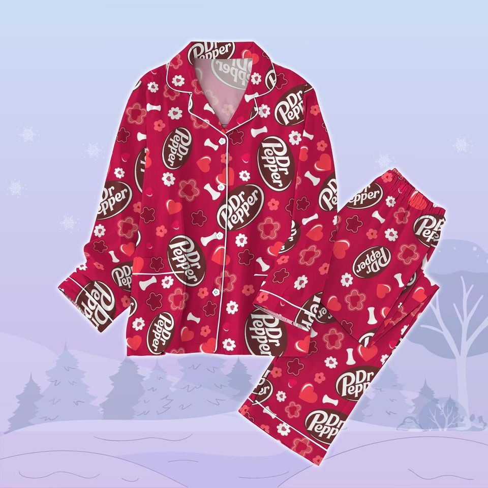 Dr Pepper Valentine Pajama Set, Soft Drink Lovers Pajamas Set Family, Beverage Hearrt Pajama Set