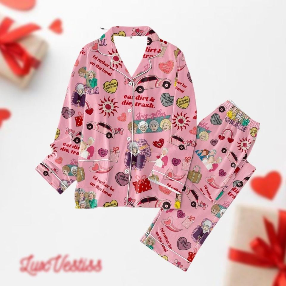 Valentine Stay Golden Pajama Set, Stay Golden Women Pajamas, Tv Show Holiday Pajamas