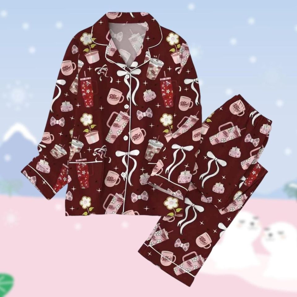 Diet Dr Pepper Pajama Family, Soft Drink Lovers Pajama Pants, Dr Pepper Coquette Pajama Set