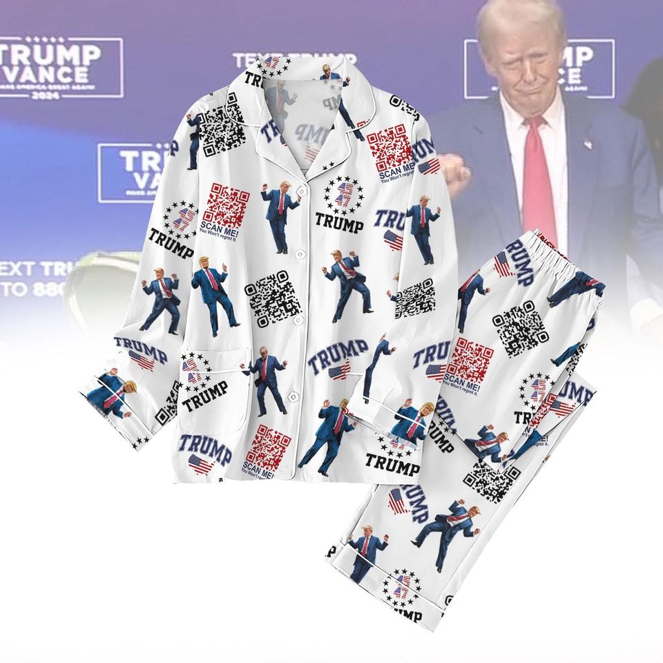Trump Dance Qr Code Pajama Set, Trump Won Again Holiday Pajamas, 47Th President Pajamas