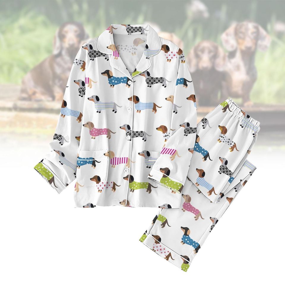Dachshund Pajama Set, Funny Dog Holiday Pajamas, Dog Lover Pajama Set