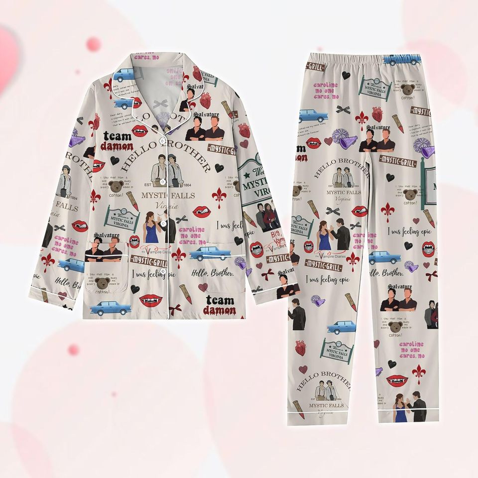 Vampire Diaries Pajama Set, Vampire Tv Series Pajamas, Hello Brother Matching Pajamas
