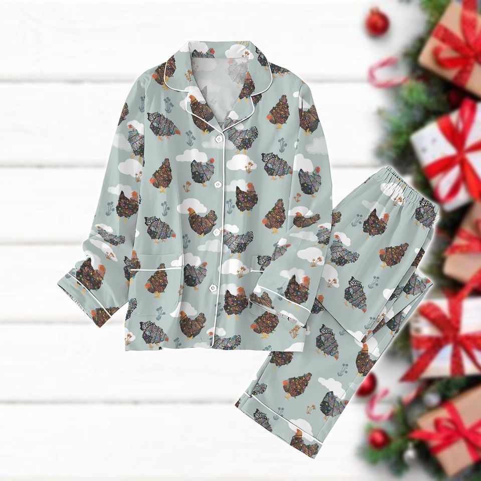 Chicken Pajama Set, Chicken Bright Lights Women Pajamas
