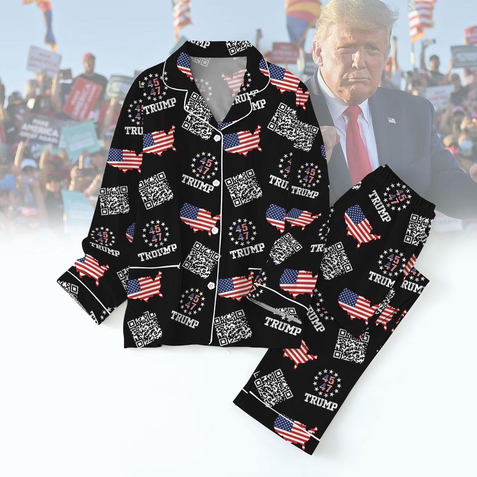 Trump Dancing Qr Code Pajama Set, Trump Ymca Holiday Pajamas, 45 47Th President Pajamas