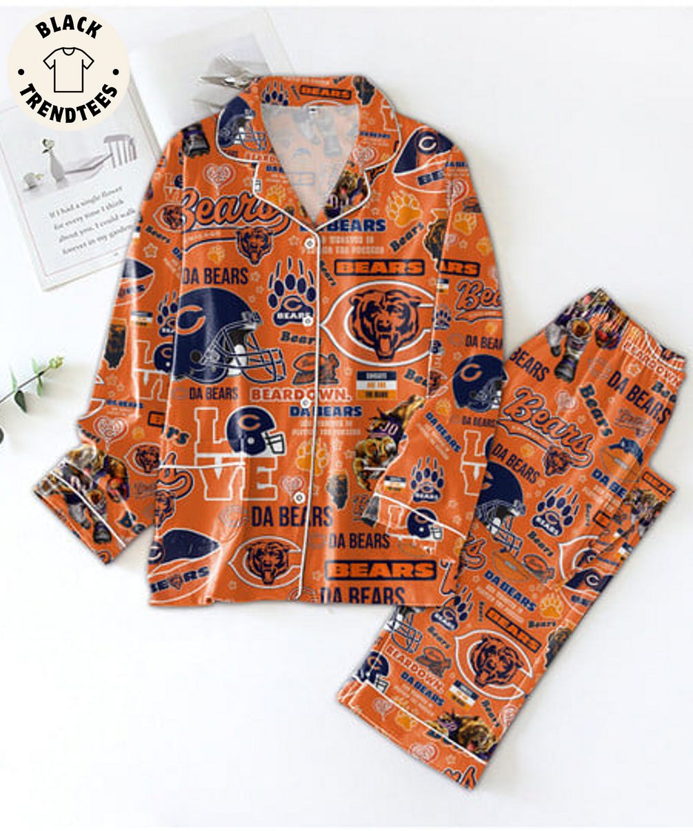 Beardown Dabears And Whoever Is Palying The Packers Mascot Design Orange Pajama Set