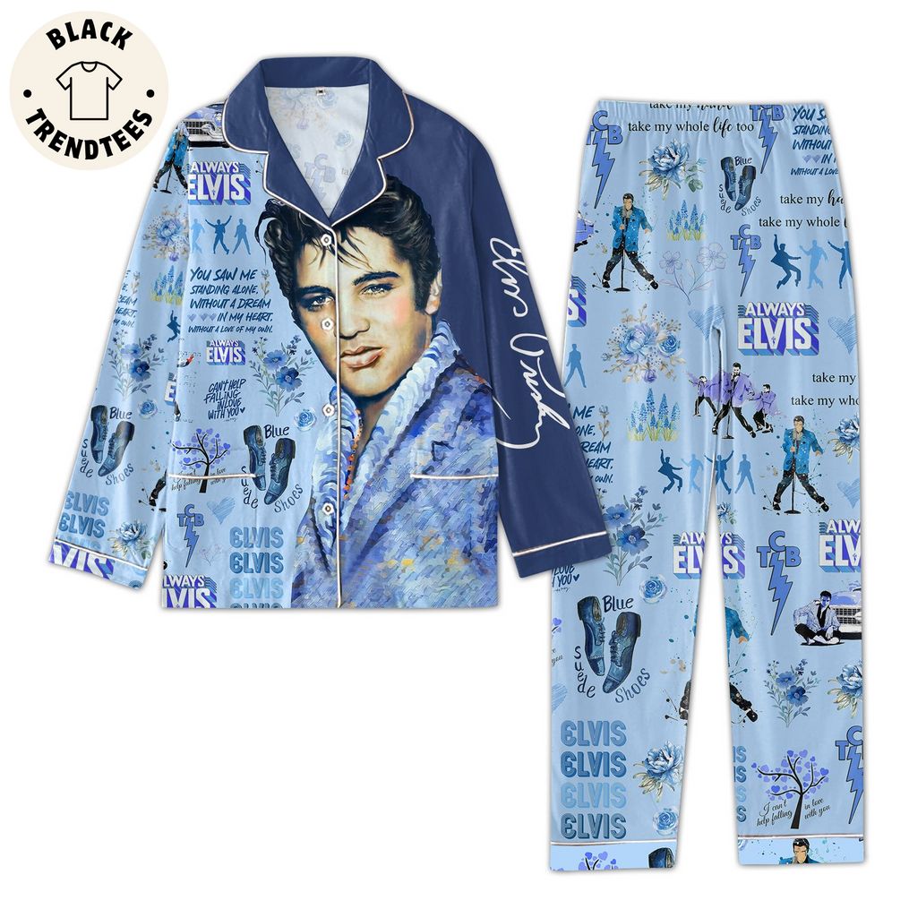 Always Elvis Blue Moon Lysrics Design Pajama Set_