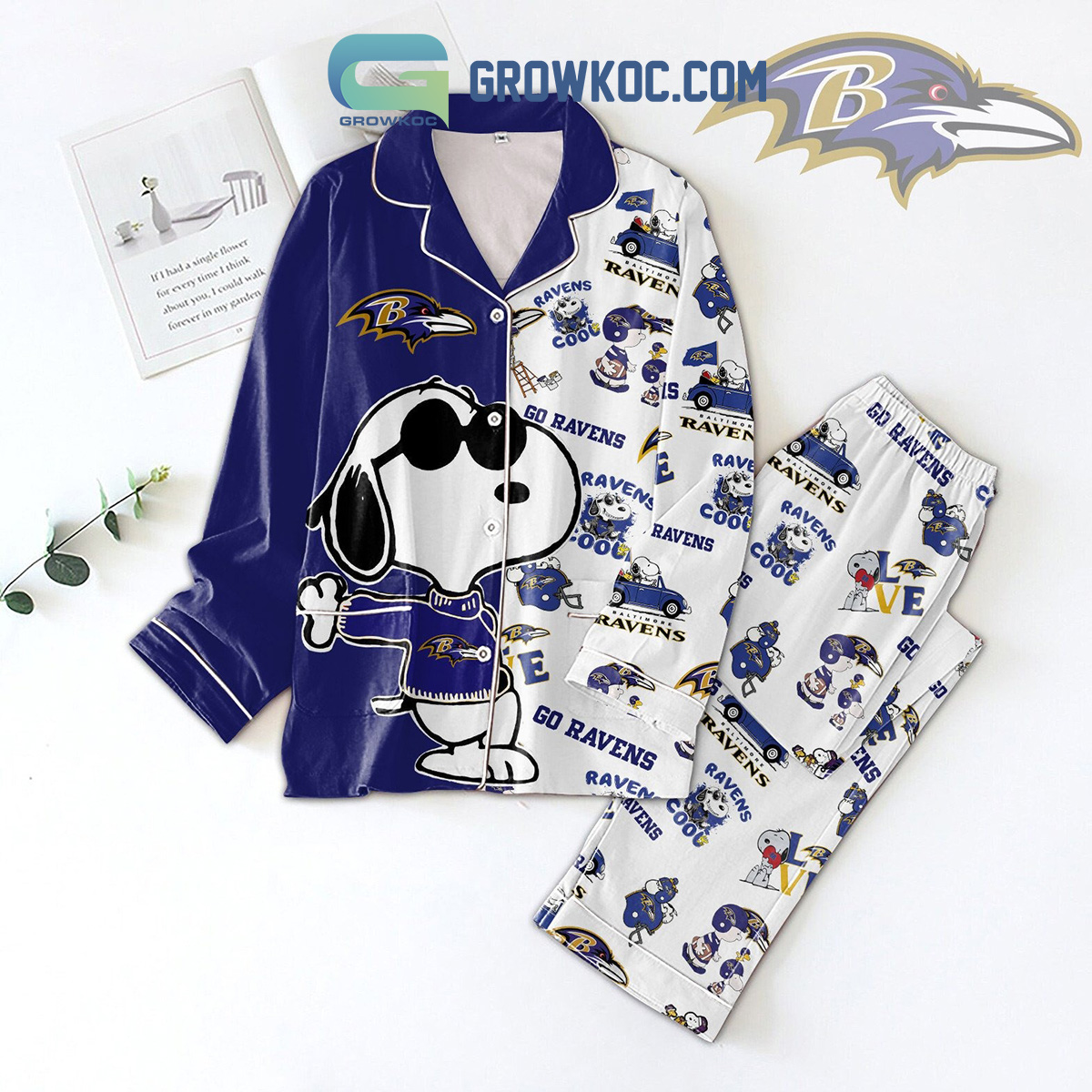 Baltimore Ravens Snoopy Peanuts Go Ravens Pajama Set