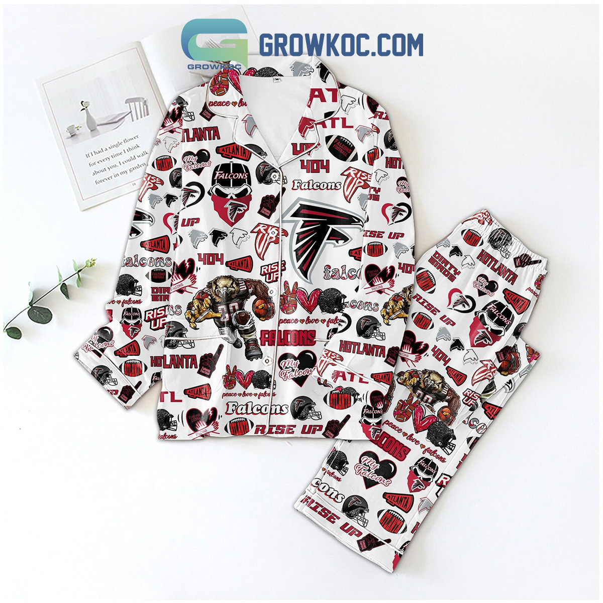 Atlanta Falcons Peace Love Rise Up Dirty Birds Pajama Set