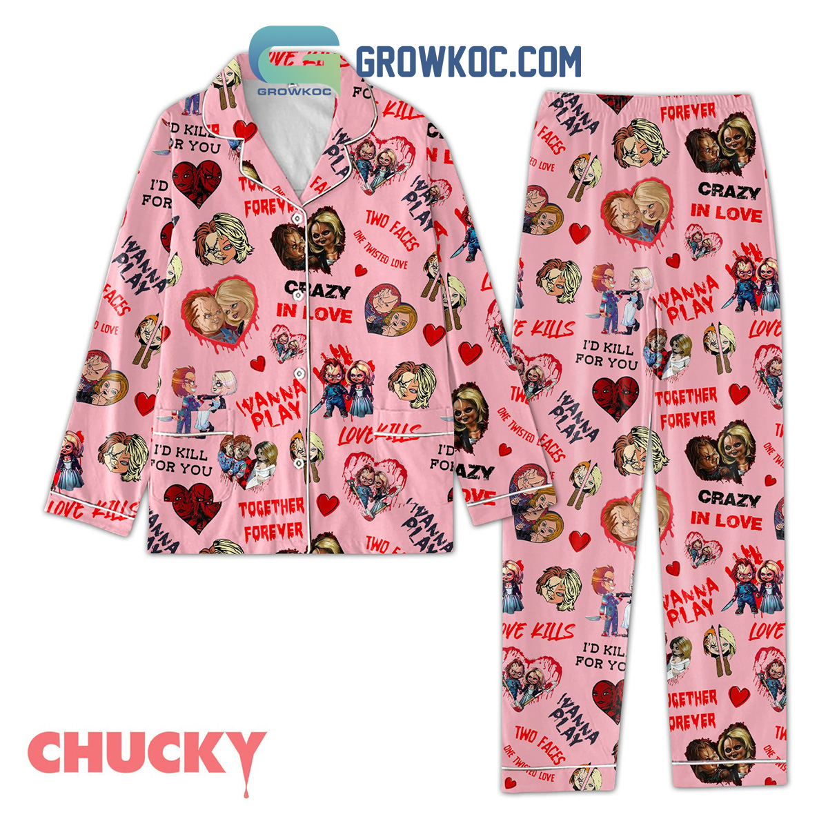 Chucky I Wanna Play Valentine Polyester Pajama Set