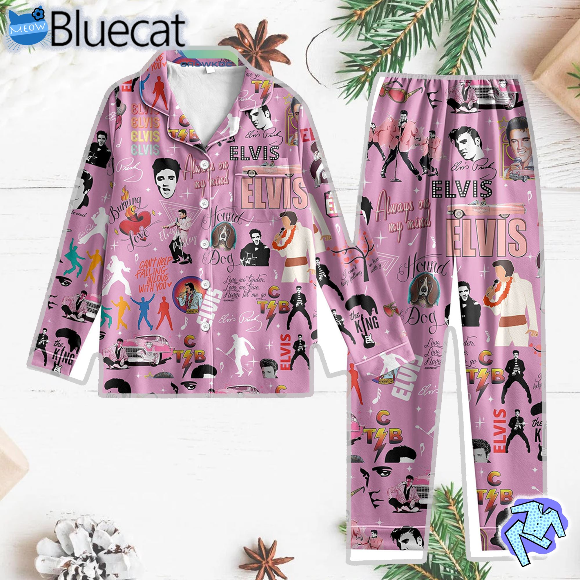 Elvis Presley King Of Rock And Roll Can Not Help Falling In Love With You Silk Pajama Set Pink Edition