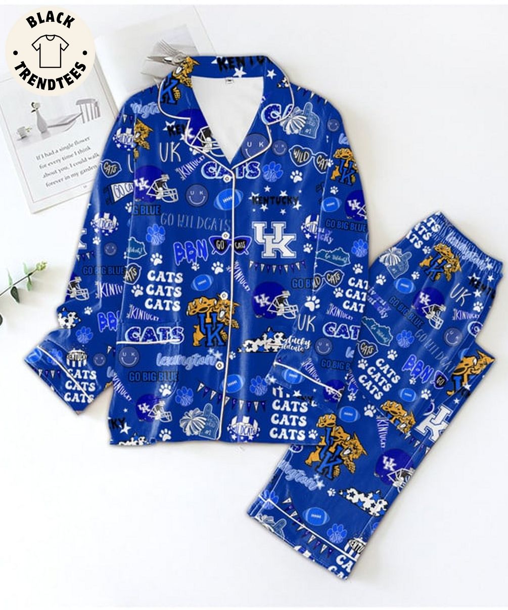 Hot Go Big Blue Lexington Kentucky Cats Design Blue Pajama Set