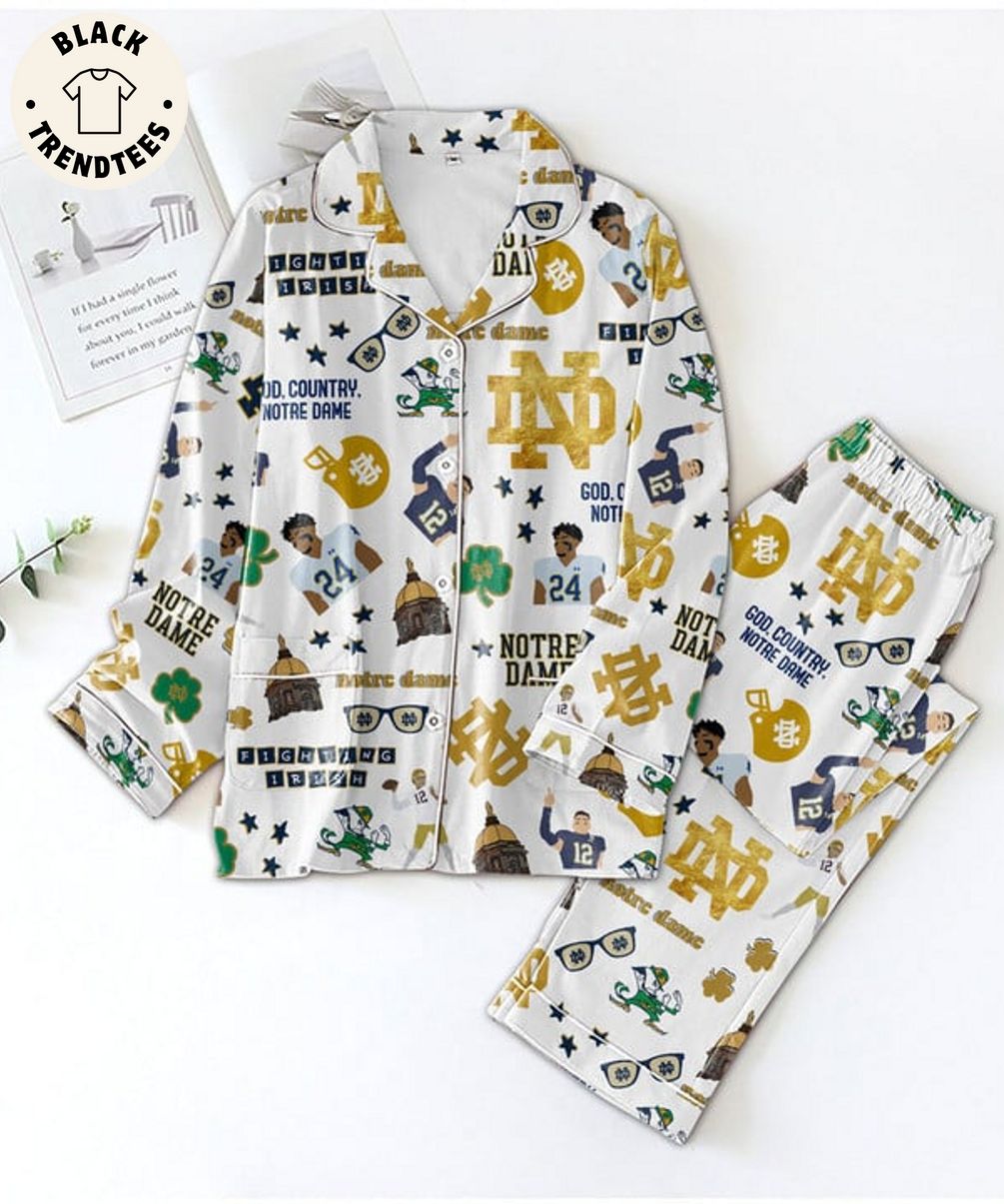 Hot God Country Notre Dame Fighting Irish Icon Design White Pajama Set