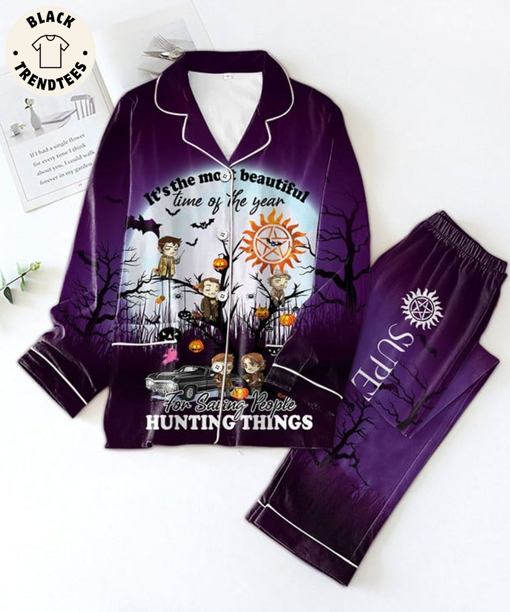 It?S The Most Beautiful Time Of The Year For Saving People Hunting Things Haloween Purple Pajama Set