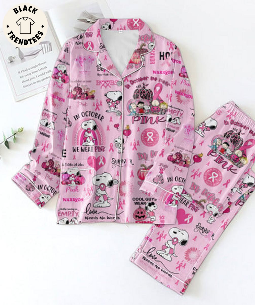 In October We Wear Pink Warryor Love Needs No Words So Cute Pajama Set