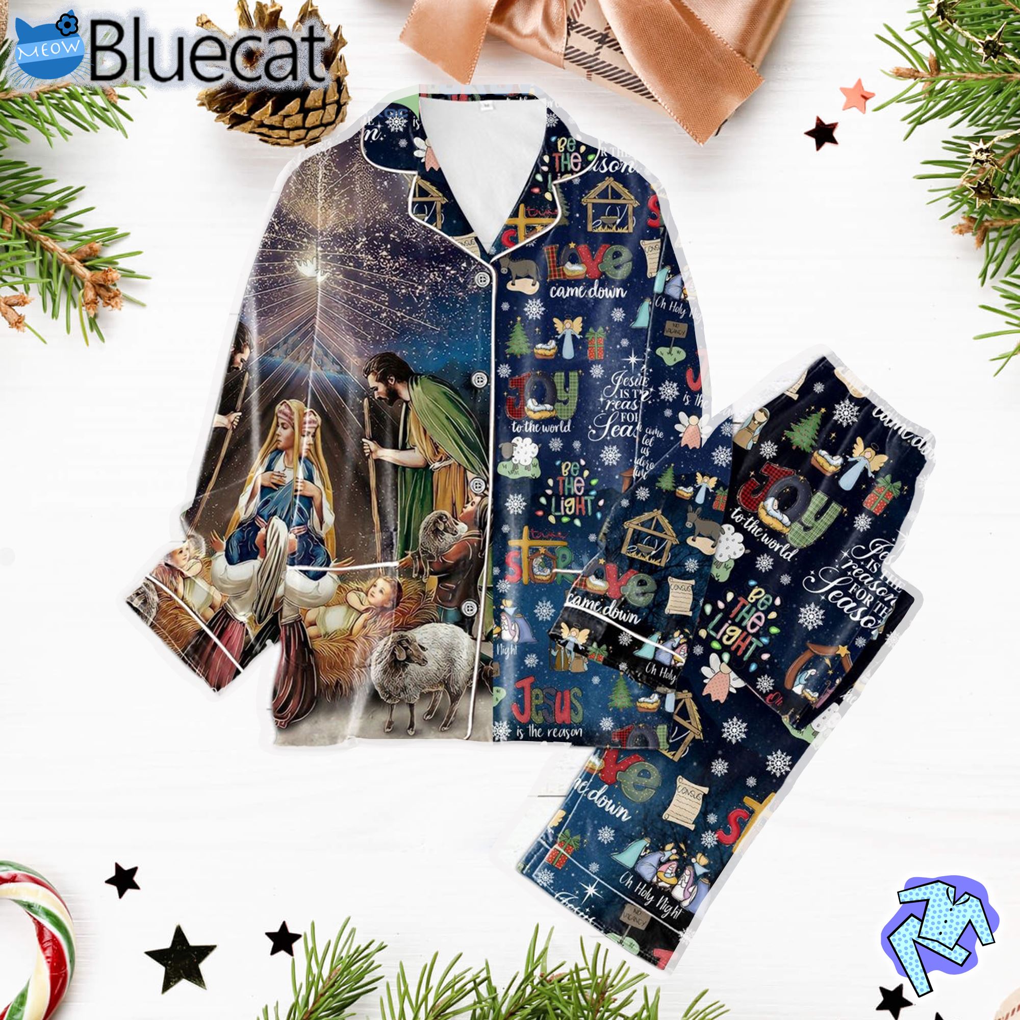 Jesus Is A Reason For The Season Be The Light Joy To The World Silk Pajama Set