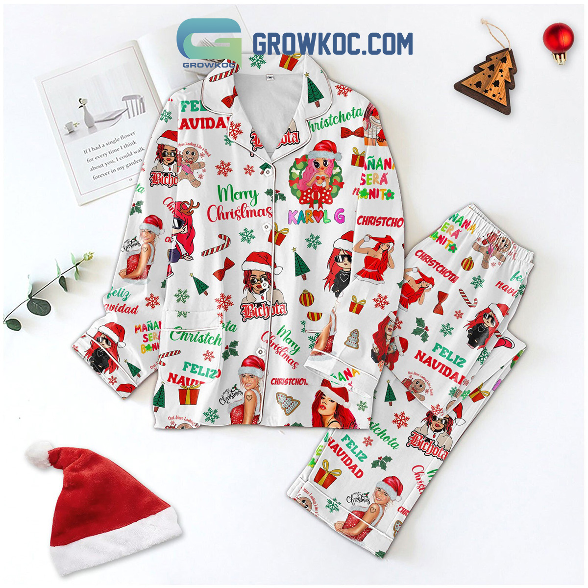 Karol G Feliz Navidad Bichota Christchota Mermaid Merry Manana Sera Bonito Silk Pajama Set
