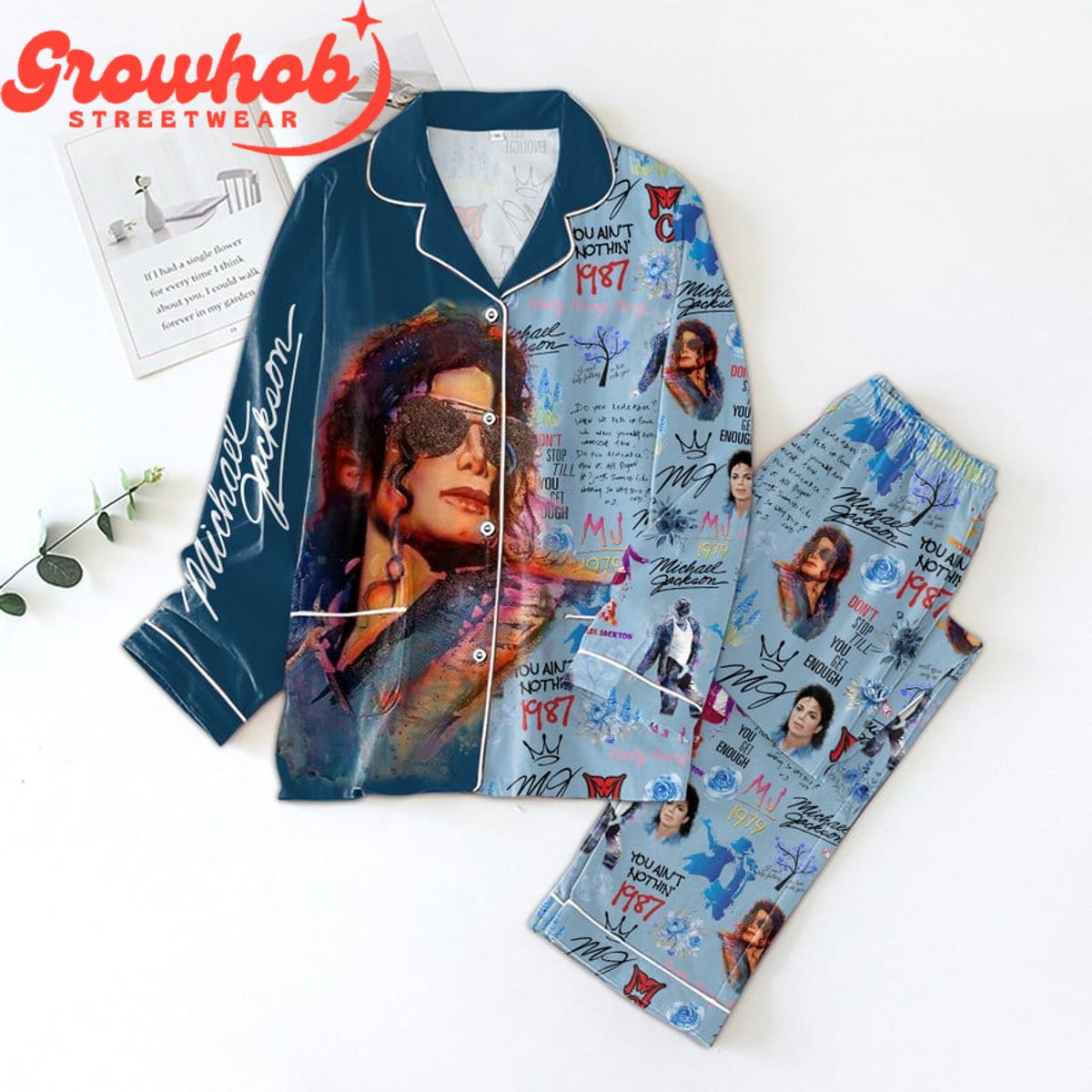 Michael Jackson Valentine Polyester Pajama Set Blue Version