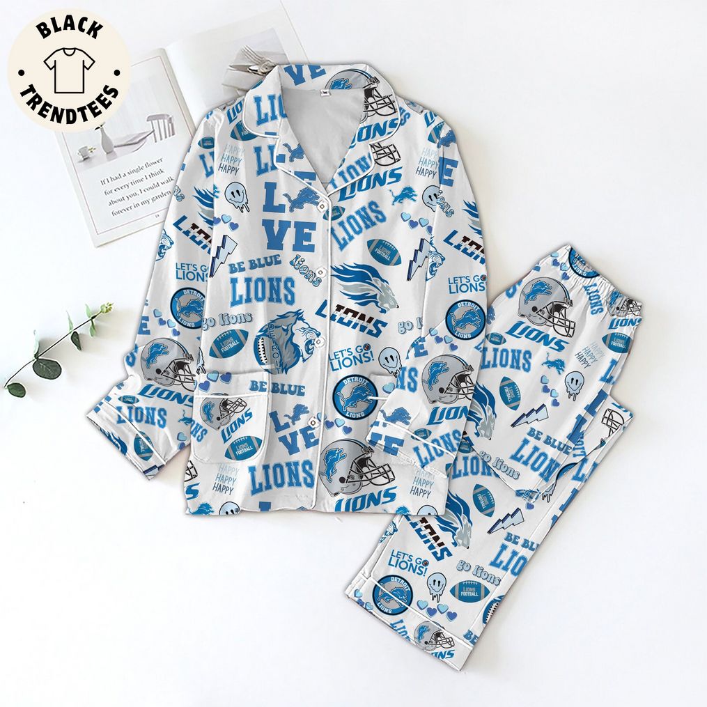 Lions Football Be Blue Masot Design Button Down Pajama Set