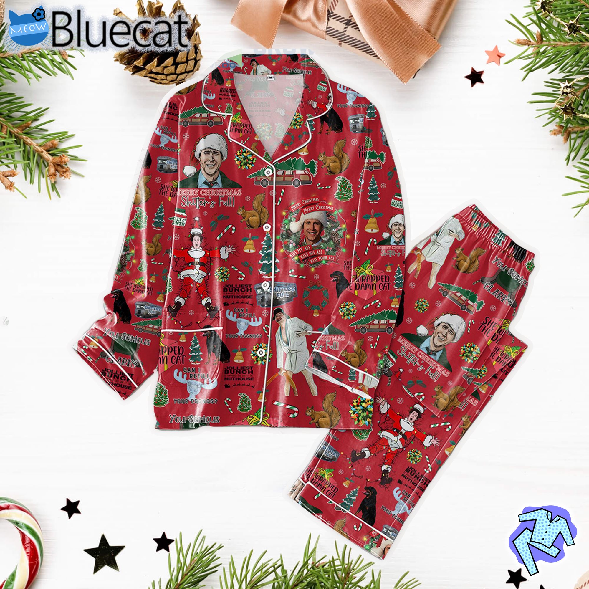 Merry Shitters Full She Wrapped The Damn Cat Pajama Set