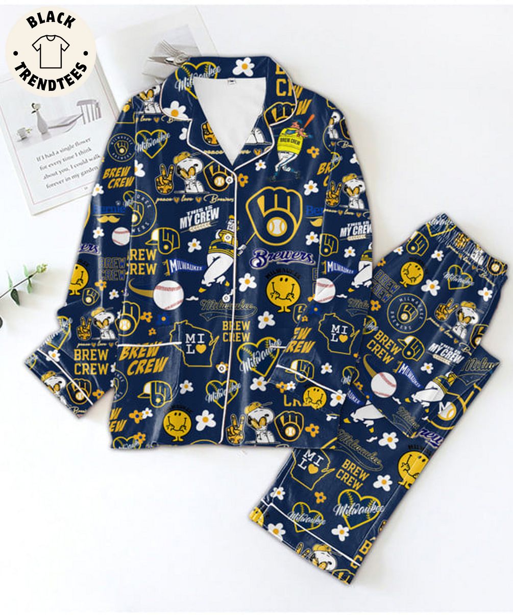 Milwaukee Brewers This Is My Crew Smiley Face Dog Model Pajama Set