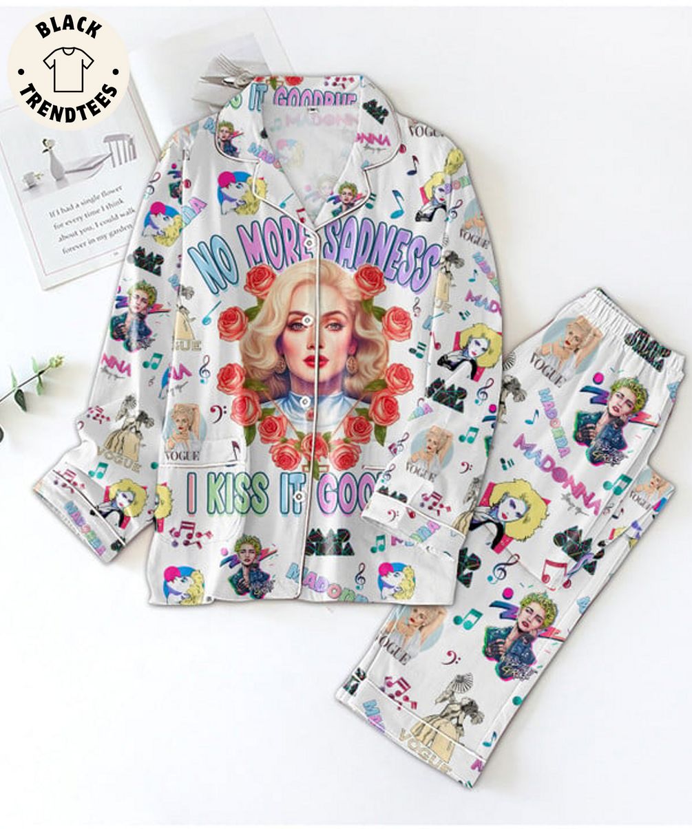 No More Sadness I Kiss It Good Singer Design White Pajama Set