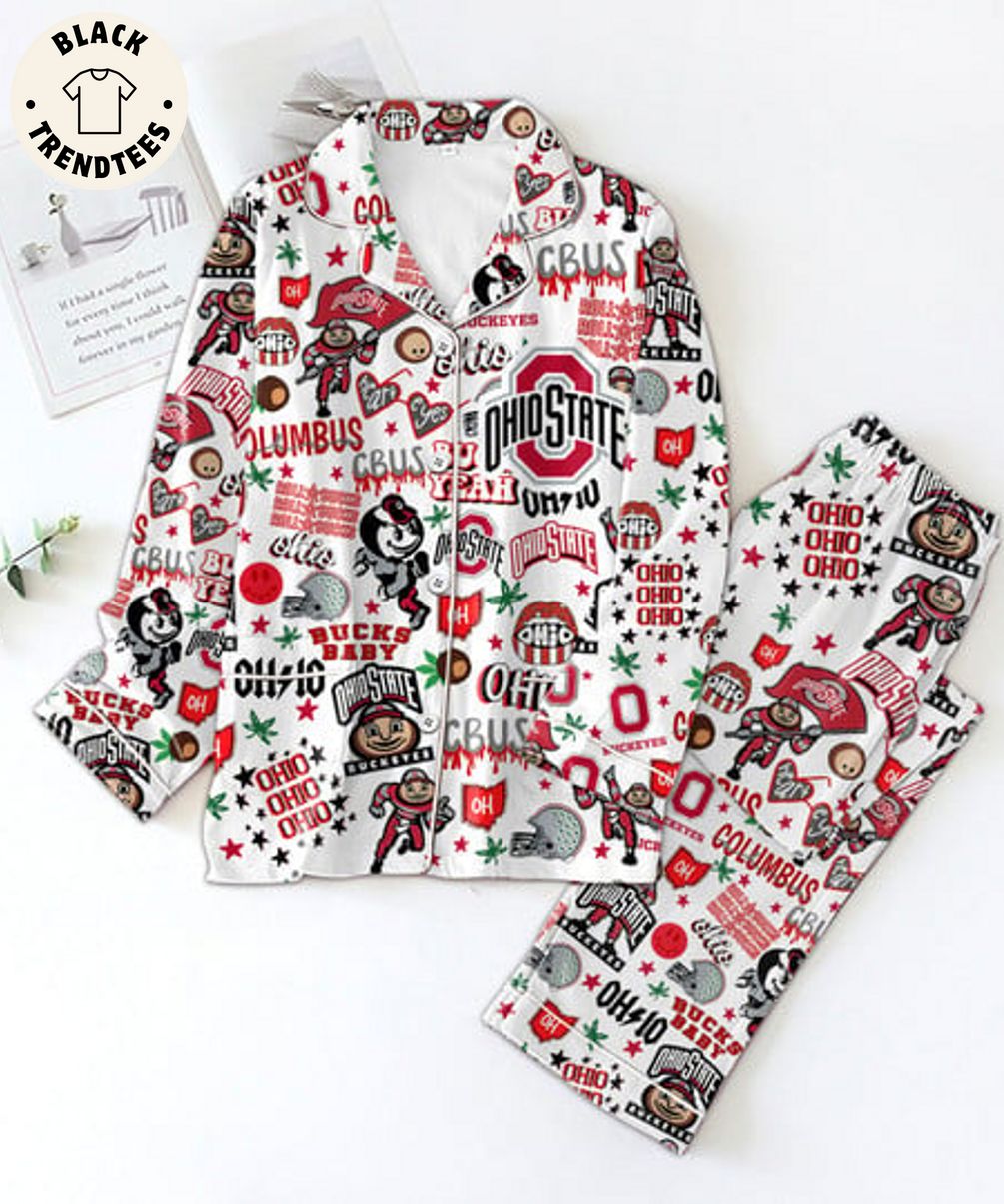 Ohio State Cbus Heart Eyes Roll Bucks Baby Mascot Design White Pajama Set