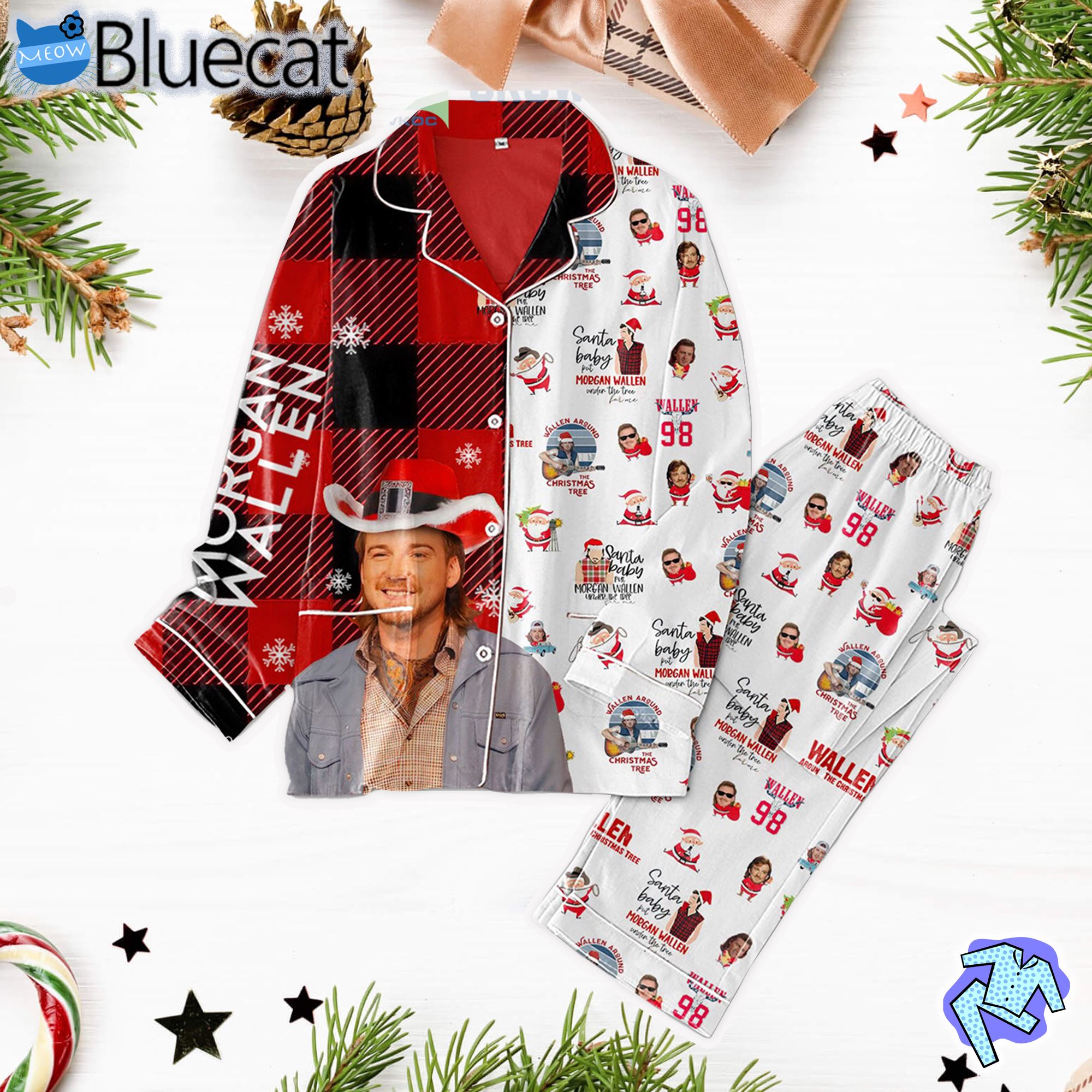 Morgan Wallen Around The Tree Santa Baby Put Morgan Wallen Under The Tree Silk Pajama Set