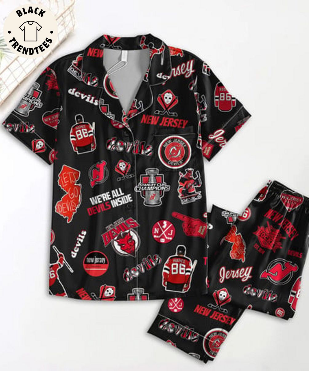 New Jersey Hockey Stanley Cup Champions Devils Black Pajama Set
