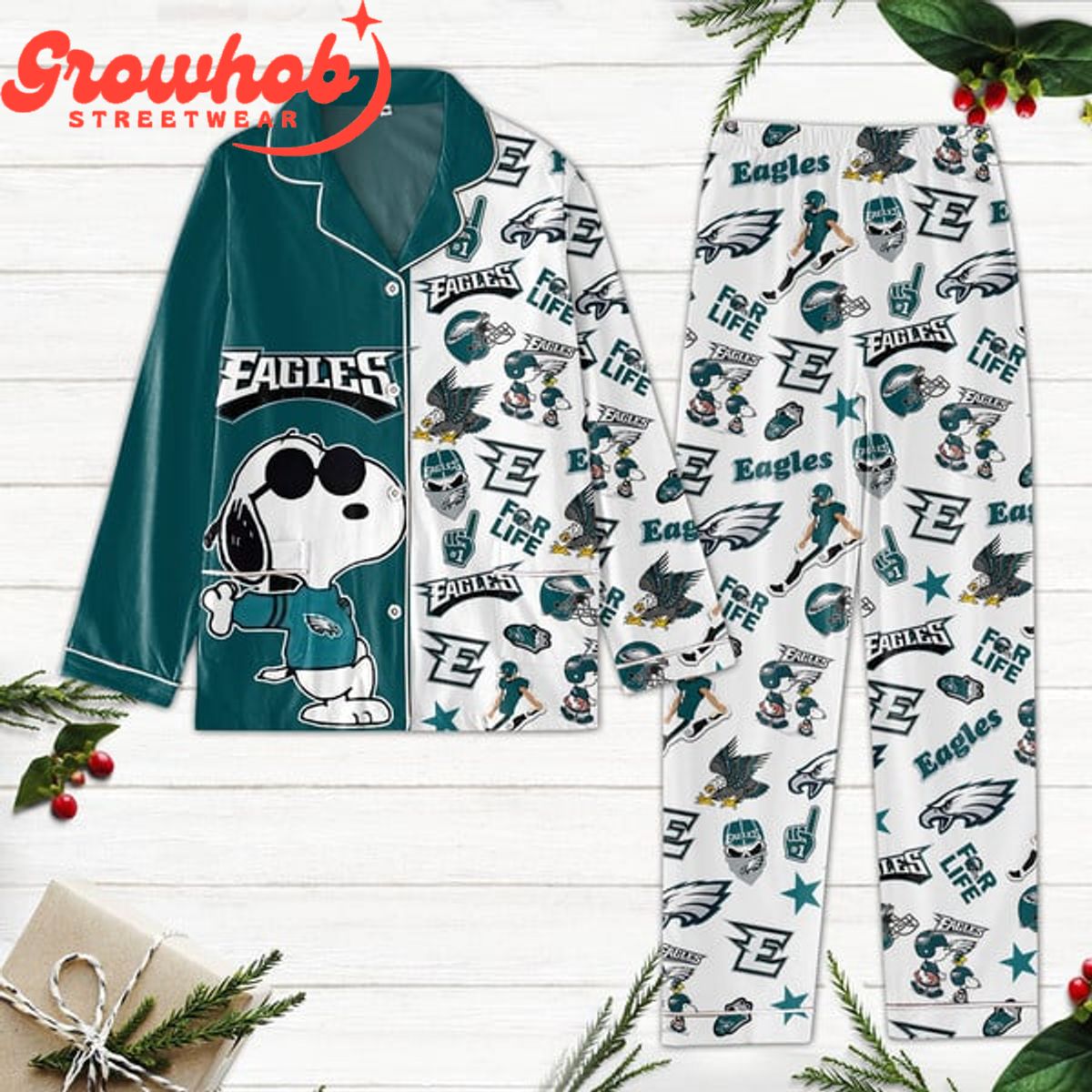 Philadelphia Eagles Snoopy Polyester Pajama Set