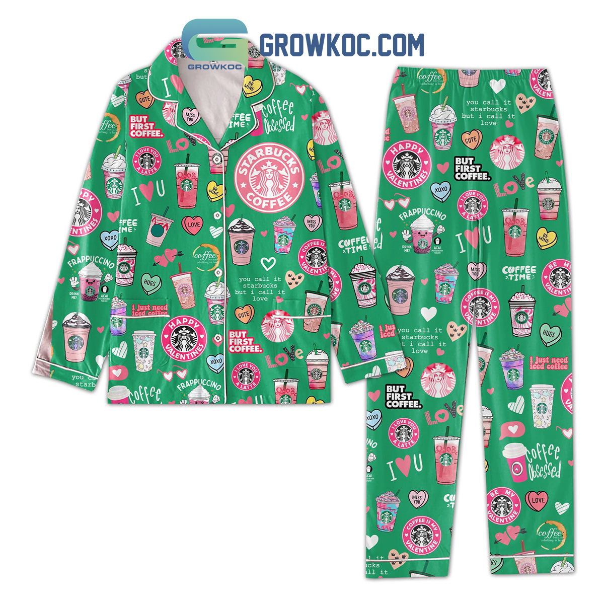 Starbucks Coffee Obsessed Polyester Pajama Set Green Design Version