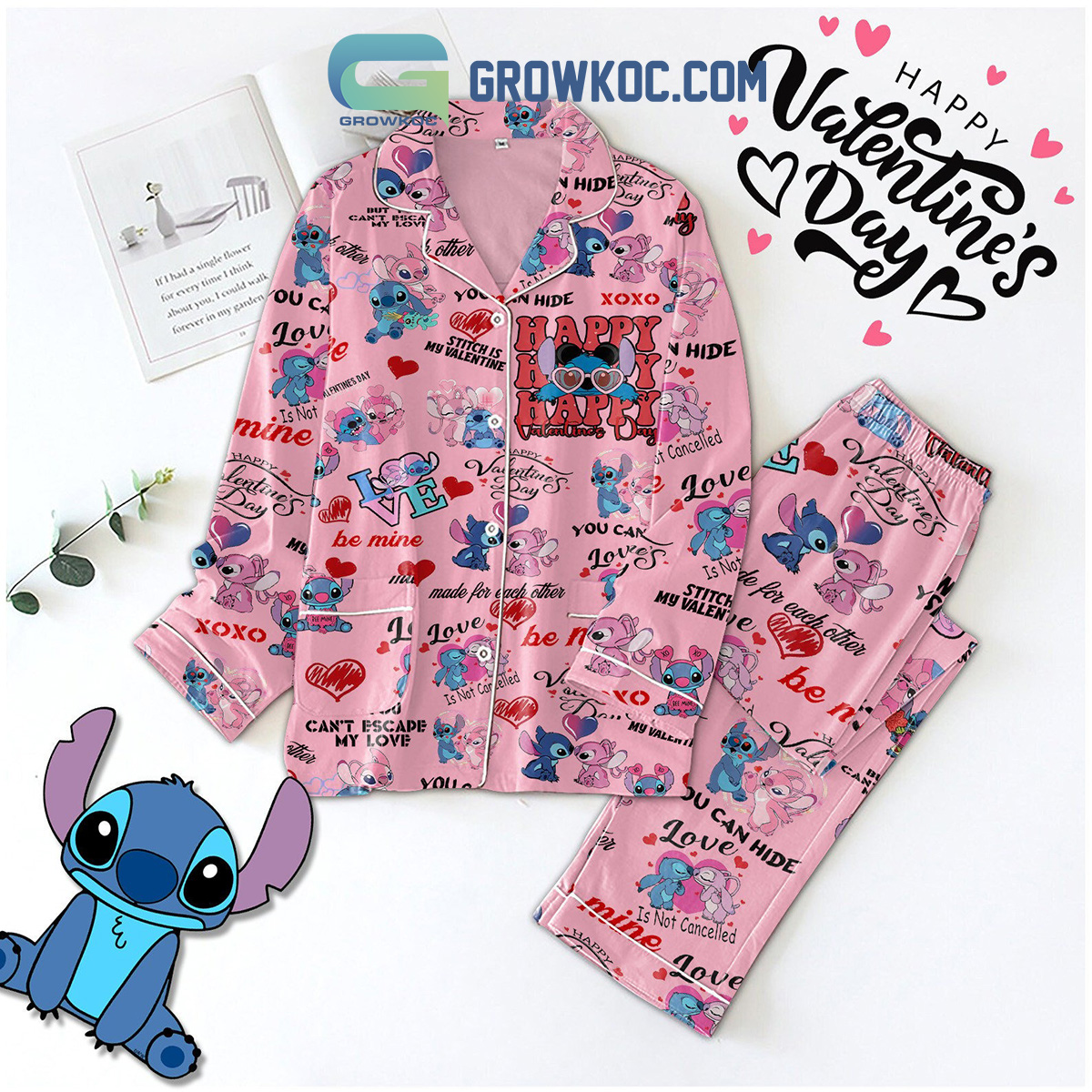 Stich Happy My Valentine Polyester Pajama Set