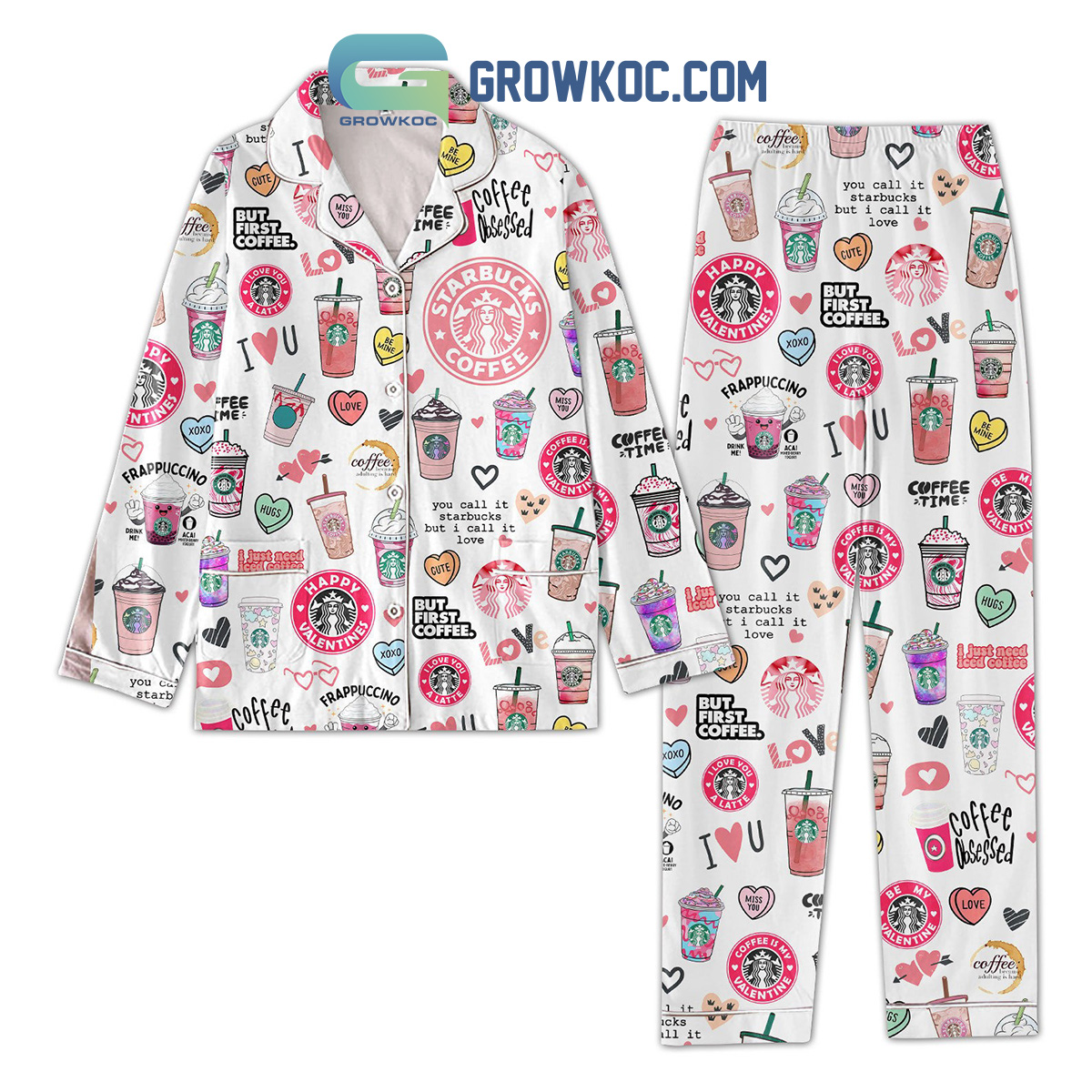Starbucks Coffee Obsessed White Design Polyester Pajama Set