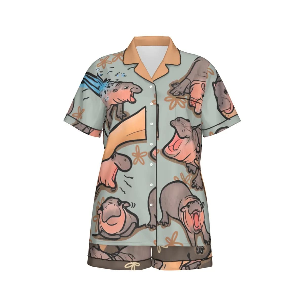 Moo Deng Chic Satin Pajama Set ? Comfortable & Youthful Design